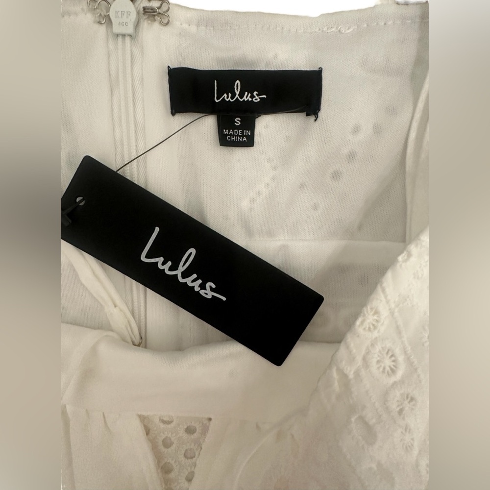 LULUS Adored Aura White Eyelet Embroidered Cutout Midi Dress Size Small $69 NWT - Picture 11 of 12